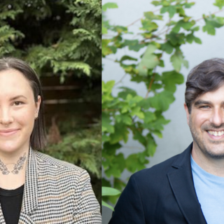 A split screen photo of Dr. Morgan Mowatt on the left and Dr. Michael MacKenzie on the right. Both are smiling at the camera in portrait-style shots with greenery in the background.