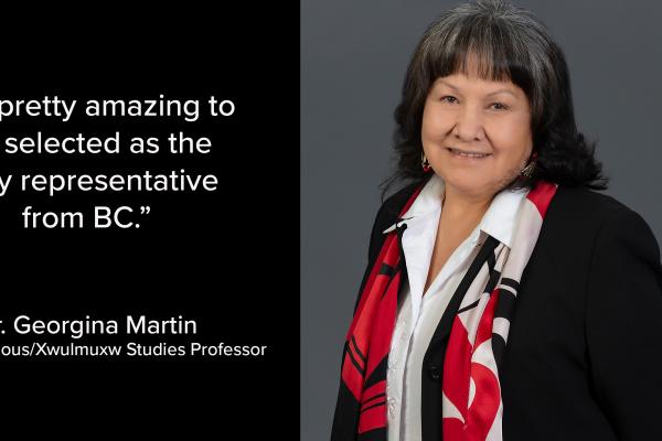 : Dr. Georgina Martin, a VIU Indigenous/Xwulmuxw Studies Professor.