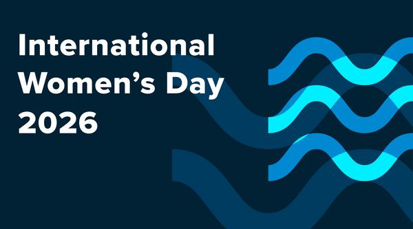 Waves imagery with International Women's Day written over top