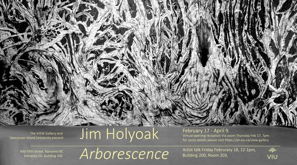 Jim Holyoak's artistic rendering of trees in black and white.