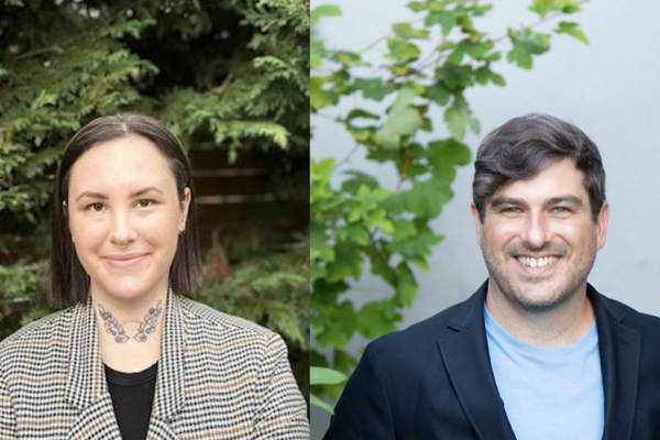 A split screen photo of Dr. Morgan Mowatt on the left and Dr. Michael MacKenzie on the right. Both are smiling at the camera in portrait-style shots with greenery in the background.