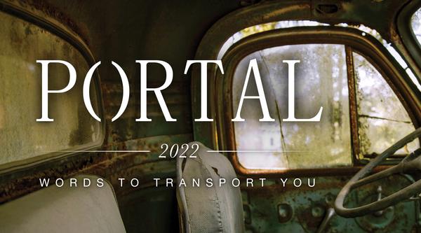 An interior of a vehicle with the top of the driver and passenger sears visible. Text across the image says Portal 2022 Words to Transport You.