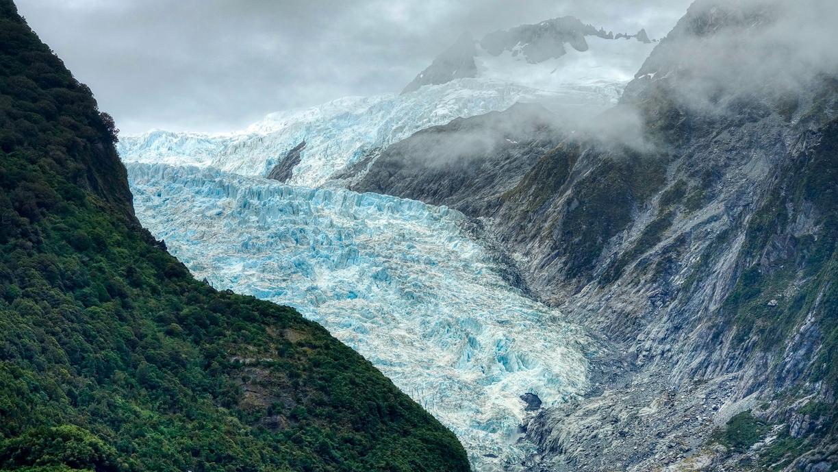 A glacier between two mountain ranges.