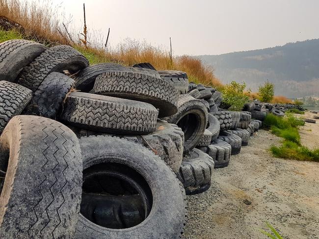 a pile of tires outside