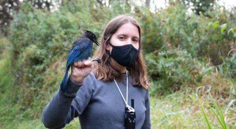 Samuelle Simard-Provençal holds a bird in her hands.